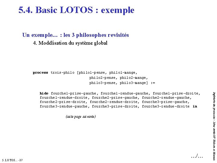 5. 4. Basic LOTOS : exemple Un exemple… : les 3 philosophes revisités 4.