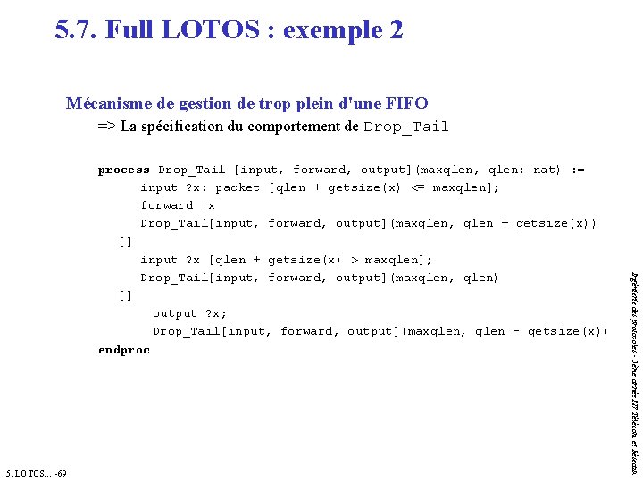 5. 7. Full LOTOS : exemple 2 Mécanisme de gestion de trop plein d'une