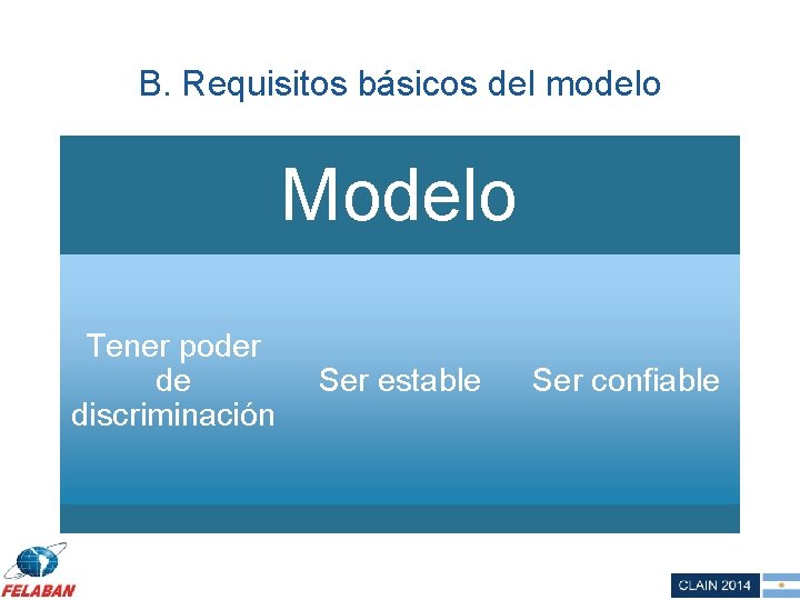 B. Requisitos básicos del modelo Modelo Tener poder de discriminación Ser estable Ser confiable