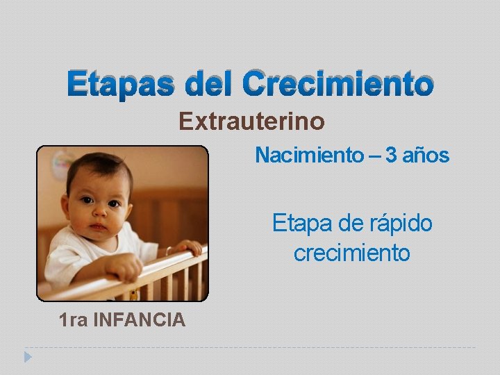 Etapas del Crecimiento Extrauterino Nacimiento – 3 años Etapa de rápido crecimiento 1 ra