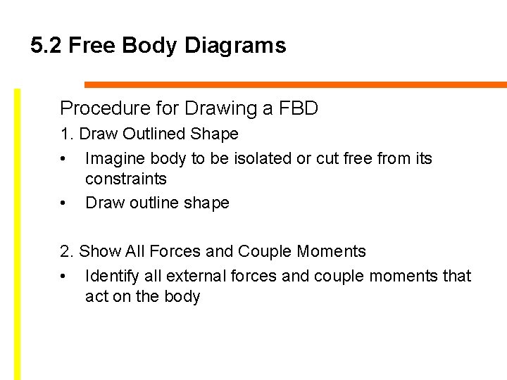 5. 2 Free Body Diagrams Procedure for Drawing a FBD 1. Draw Outlined Shape