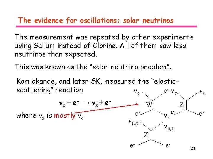 The evidence for oscillations: solar neutrinos The measurement was repeated by other experiments using