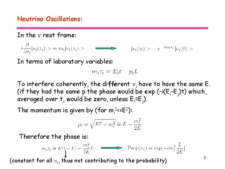 Neutrino Oscillations: In the n rest frame: In terms of laboratory variables: To interfere