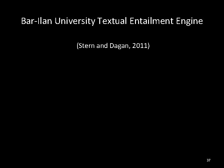 Bar-Ilan University Textual Entailment Engine (Stern and Dagan, 2011) 37 