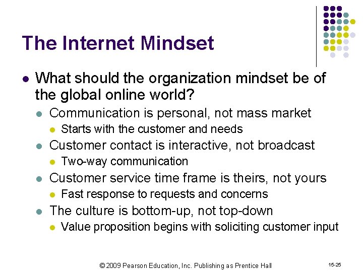 The Internet Mindset l What should the organization mindset be of the global online