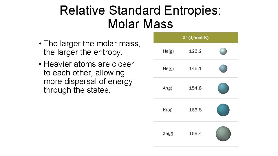 Relative Standard Entropies: Molar Mass • The larger the molar mass, the larger the