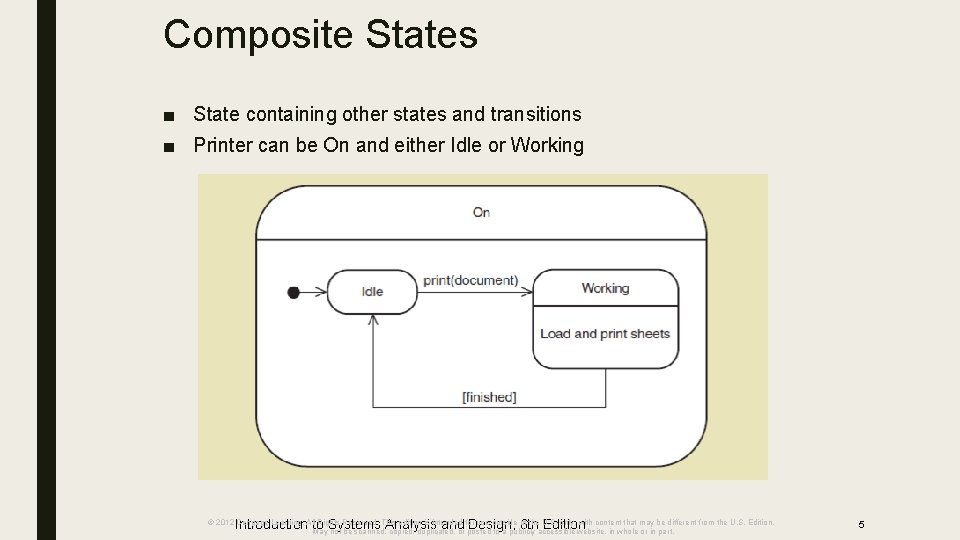 Composite States ■ State containing other states and transitions ■ Printer can be On