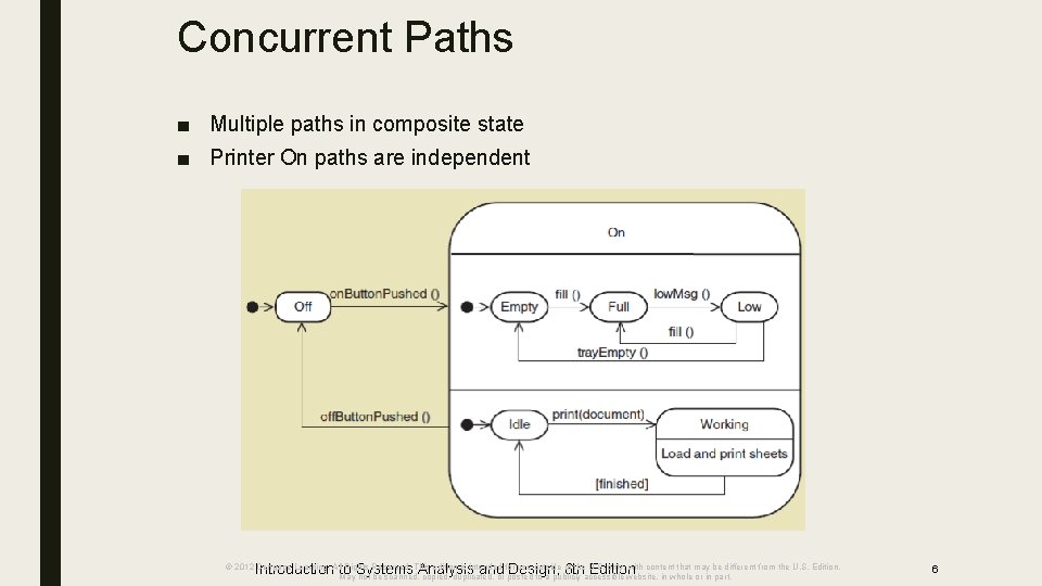 Concurrent Paths ■ Multiple paths in composite state ■ Printer On paths are independent
