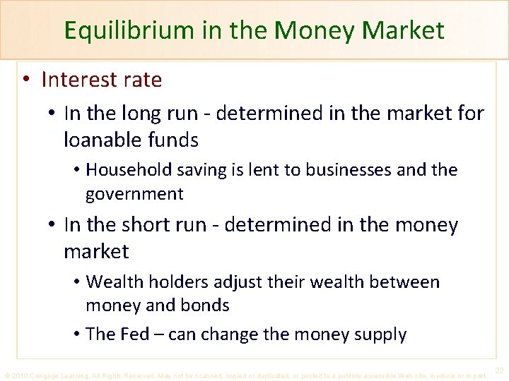 Equilibrium in the Money Market • Interest rate • In the long run -