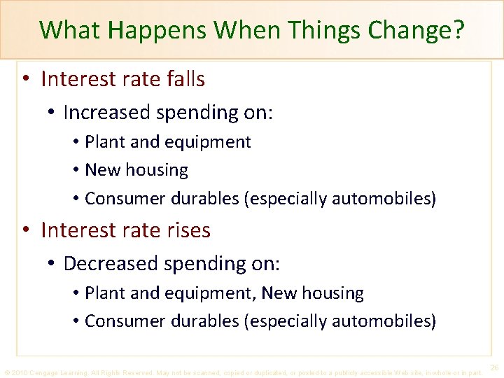 What Happens When Things Change? • Interest rate falls • Increased spending on: •