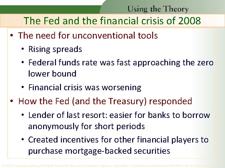 The Fed and the financial crisis of 2008 • The need for unconventional tools