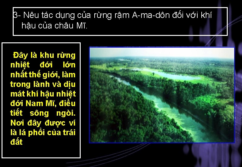 3 - Nêu tác dụng của rừng rậm A-ma-dôn đối với khí hậu của