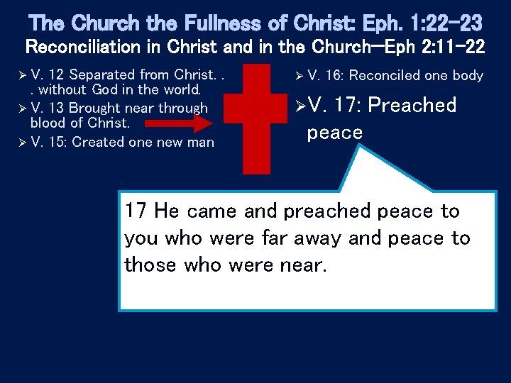 The Church the Fullness of Christ: Eph. 1: 22 -23 Reconciliation in Christ and