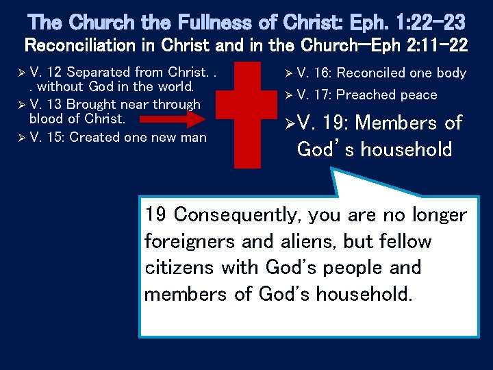 The Church the Fullness of Christ: Eph. 1: 22 -23 Reconciliation in Christ and
