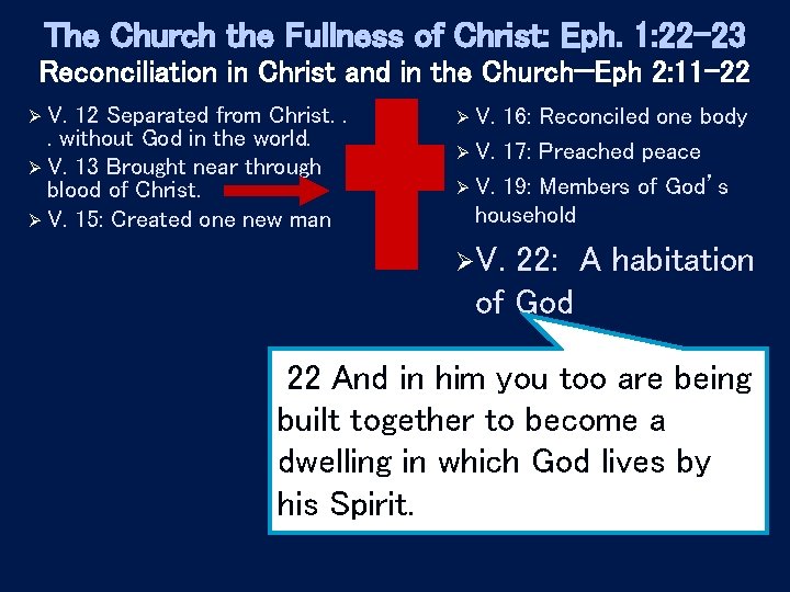 The Church the Fullness of Christ: Eph. 1: 22 -23 Reconciliation in Christ and