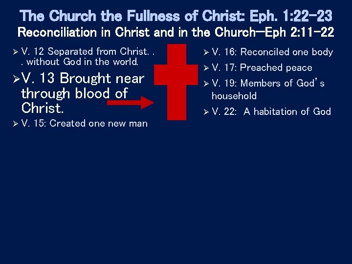 The Church the Fullness of Christ: Eph. 1: 22 -23 Reconciliation in Christ and