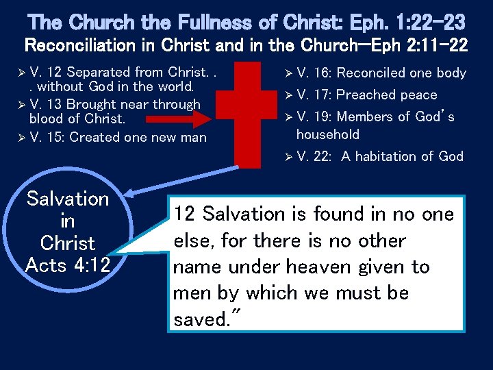 The Church the Fullness of Christ: Eph. 1: 22 -23 Reconciliation in Christ and