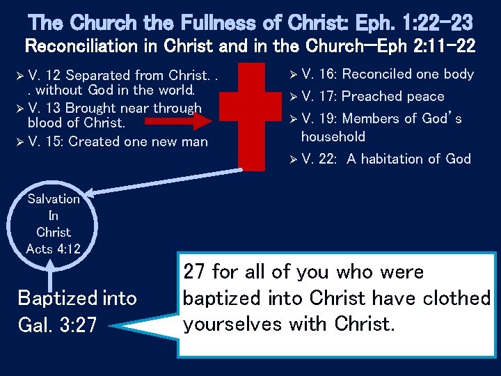 The Church the Fullness of Christ: Eph. 1: 22 -23 Reconciliation in Christ and