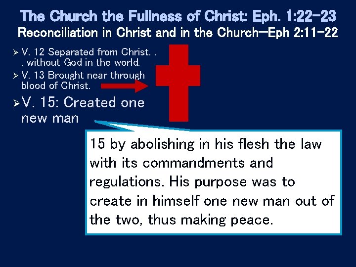 The Church the Fullness of Christ: Eph. 1: 22 -23 Reconciliation in Christ and