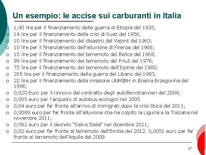 Un esempio: le accise sui carburanti in Italia ¡ ¡ ¡ ¡ 1, 90