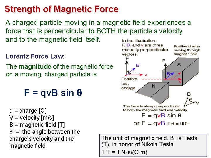 Strength of Magnetic Force A charged particle moving in a magnetic field experiences a