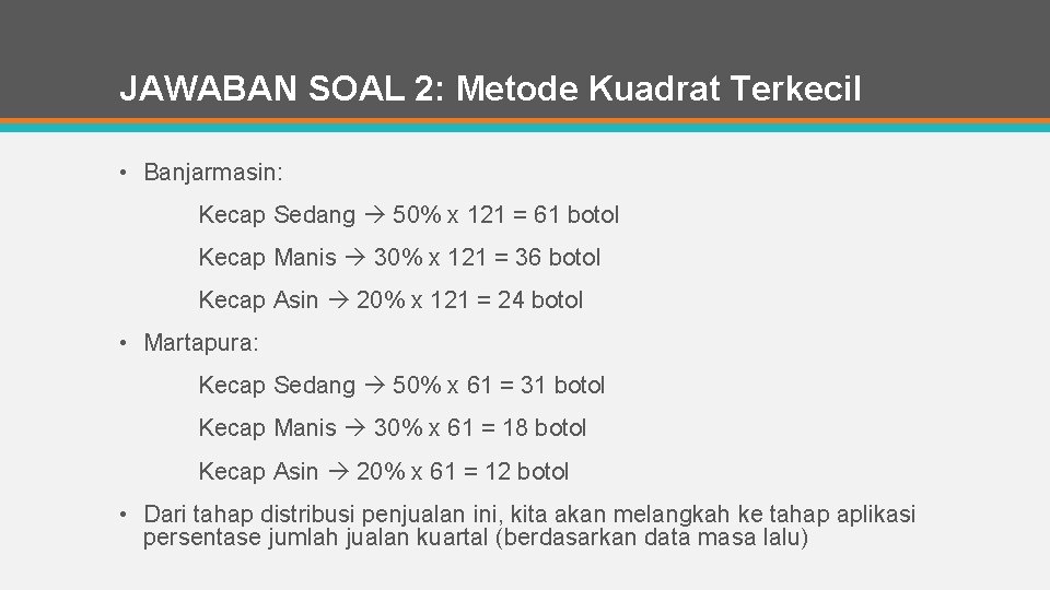 JAWABAN SOAL 2: Metode Kuadrat Terkecil • Banjarmasin: Kecap Sedang 50% x 121 =