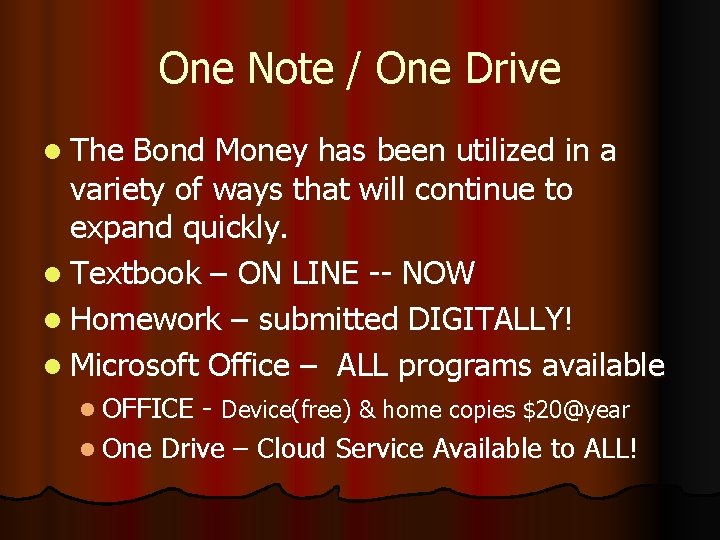 One Note / One Drive l The Bond Money has been utilized in a