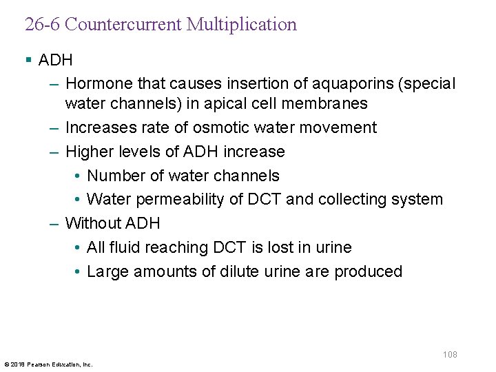 26 -6 Countercurrent Multiplication § ADH – Hormone that causes insertion of aquaporins (special