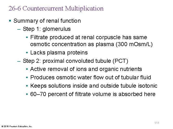 26 -6 Countercurrent Multiplication § Summary of renal function – Step 1: glomerulus •