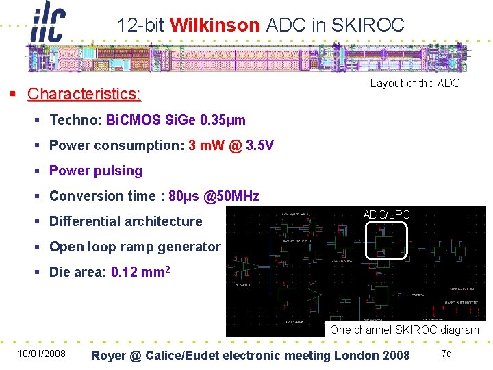 12 -bit Wilkinson ADC in SKIROC § Characteristics: Layout of the ADC § Techno: