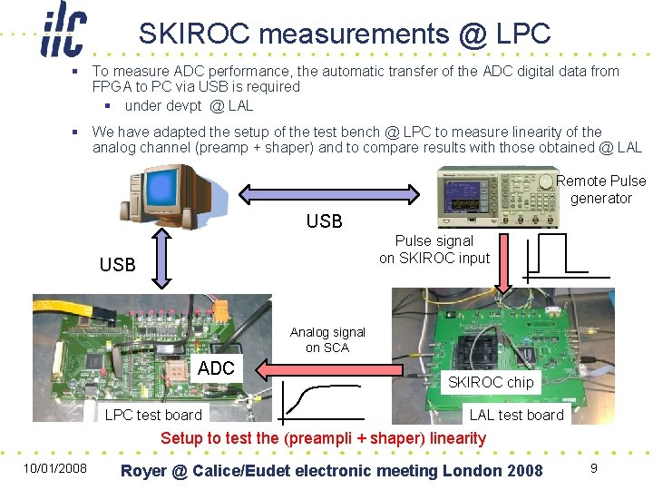 SKIROC measurements @ LPC § To measure ADC performance, the automatic transfer of the