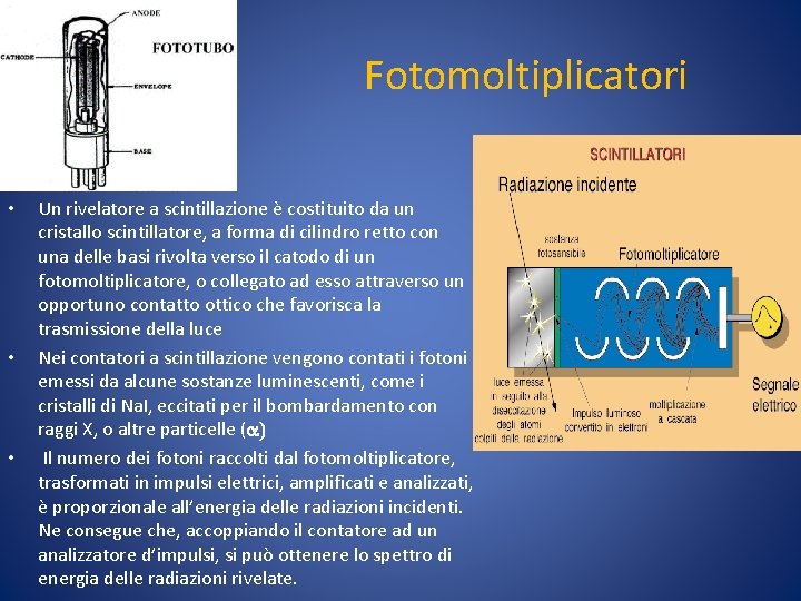 Fotomoltiplicatori • • • Un rivelatore a scintillazione è costituito da un cristallo scintillatore,