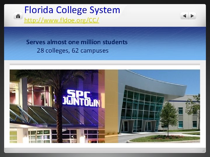 Florida College System http: //www. fldoe. org/CC/ Serves almost one million students 28 colleges,