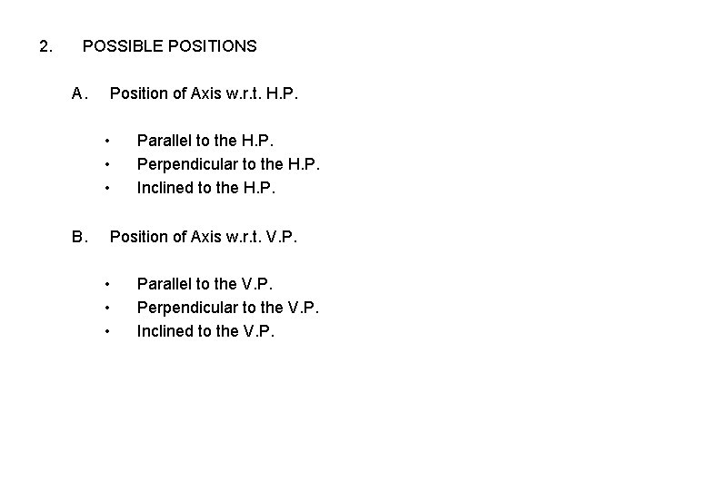 2. POSSIBLE POSITIONS A. Position of Axis w. r. t. H. P. • •