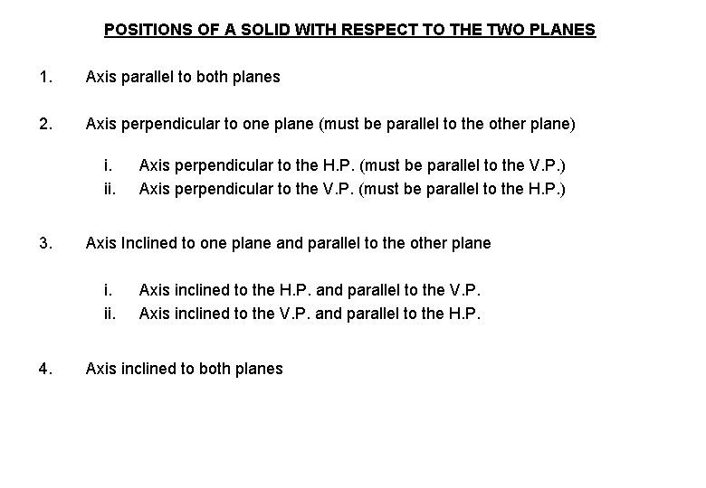 POSITIONS OF A SOLID WITH RESPECT TO THE TWO PLANES 1. Axis parallel to