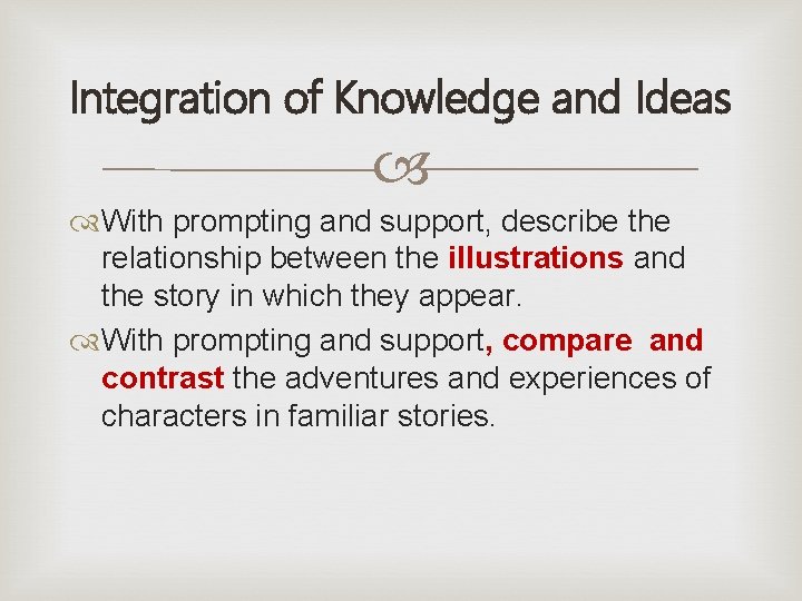 Integration of Knowledge and Ideas With prompting and support, describe the relationship between the