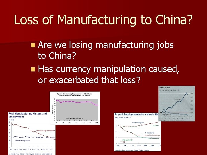 Loss of Manufacturing to China? n Are we losing manufacturing jobs to China? n