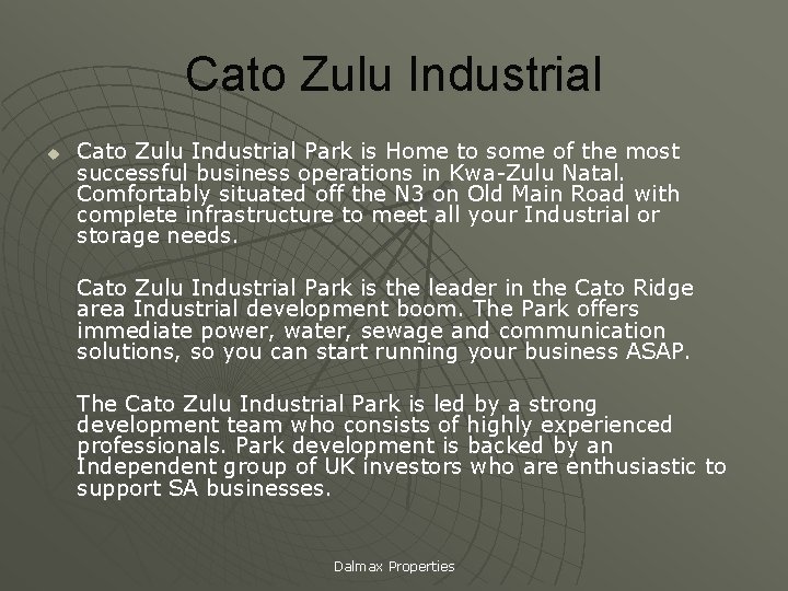 Cato Zulu Industrial u Cato Zulu Industrial Park is Home to some of the