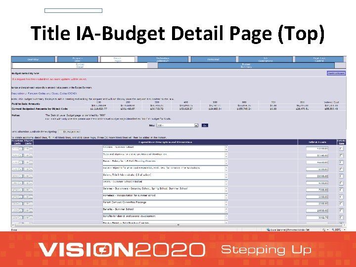 Title IA-Budget Detail Page (Top) 