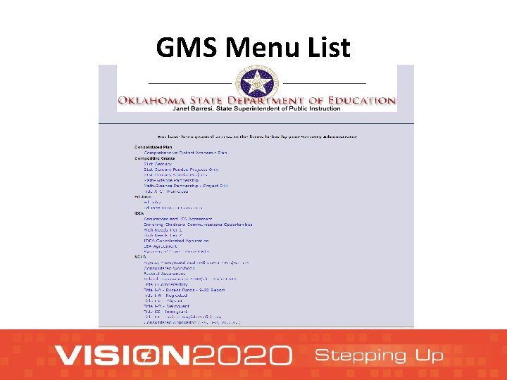 GMS Menu List 