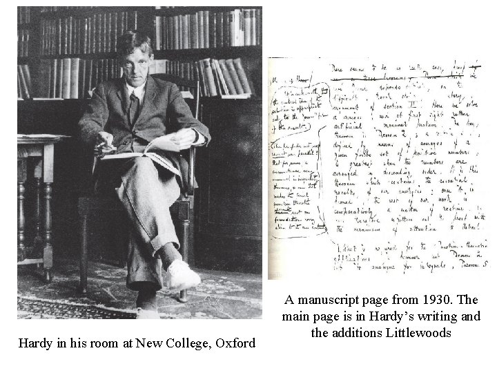 Hardy in his room at New College, Oxford A manuscript page from 1930. The