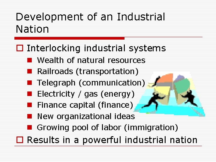 Development of an Industrial Nation o Interlocking industrial systems n n n n Wealth