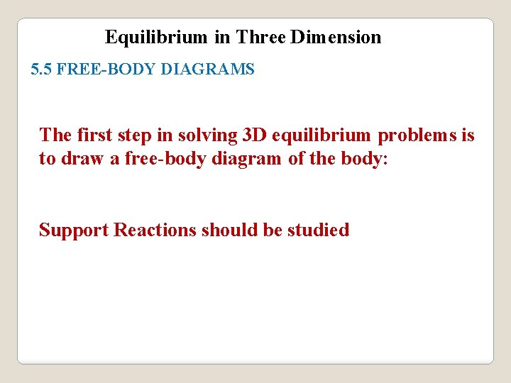 Equilibrium in Three Dimension 5. 5 FREE-BODY DIAGRAMS The first step in solving 3