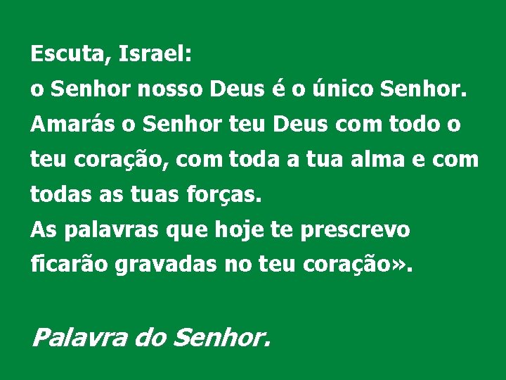 Escuta, Israel: o Senhor nosso Deus é o único Senhor. Amarás o Senhor teu