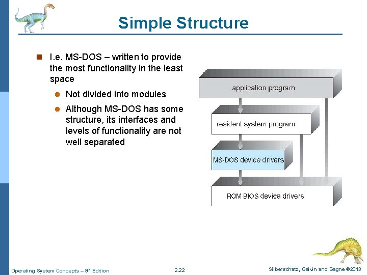 Simple Structure n I. e. MS-DOS – written to provide the most functionality in