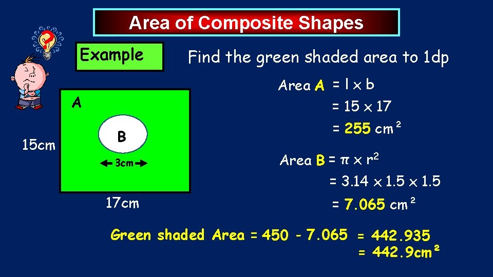 ? Area of Composite Shapes Example Area A = l x b = 15 ? Area of Composite Shapes Example Area A = l x b = 15