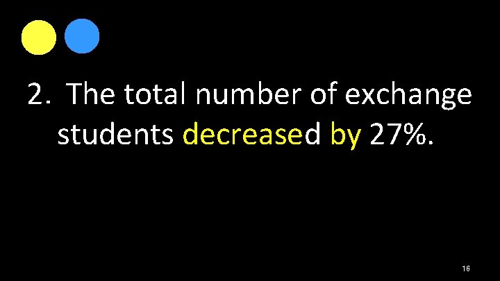 2．The total number of exchange students decreased by 27%. 16 