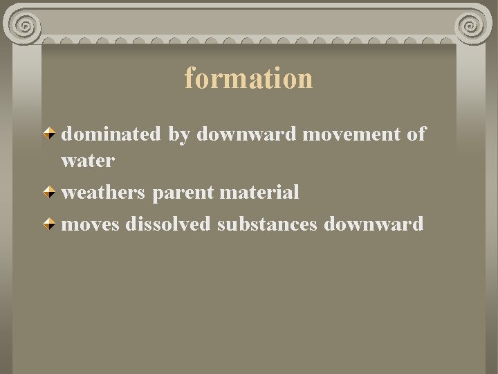 formation dominated by downward movement of water weathers parent material moves dissolved substances downward