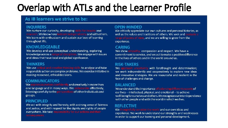 Overlap with ATLs and the Learner Profile 