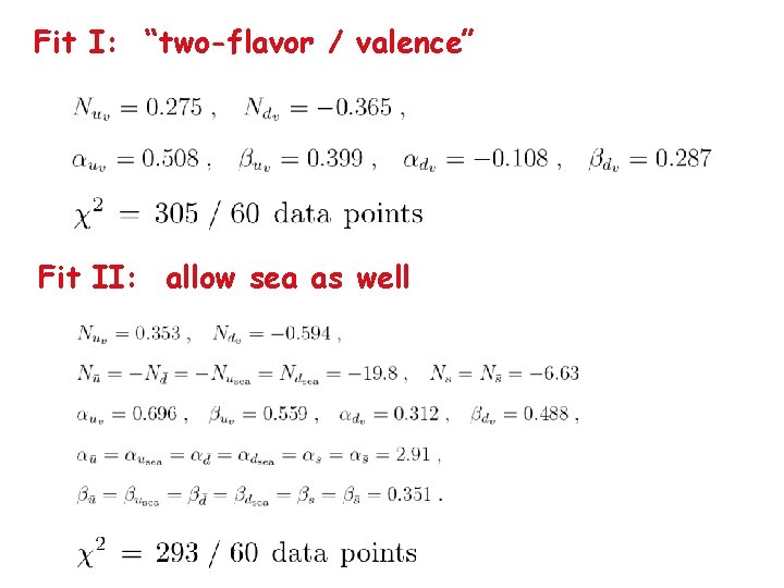 Fit I: “two-flavor / valence” Fit II: allow sea as well 